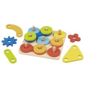 Multi-Game Wooden Stacking Base & Peg Sorter - Montessori Wooden Educational Toy