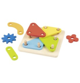 Multi-Game Wooden Stacking Base & Peg Sorter - Elements & Play Details