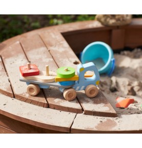 Wooden Dumper Truck with Shape Sorting Blocks - Overview - Montessori Toy