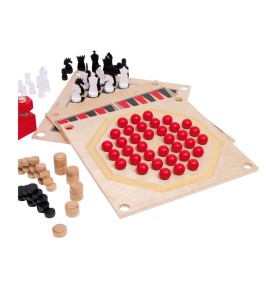 Traditional Wooden Family Board Games Compendium Box - Elements & Play Details