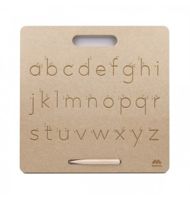 Wooden Lowercase Cursive Tracing Board with Wooden Stylus - Montessori Wooden Educational Toy