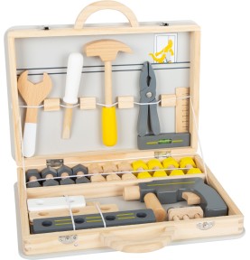 Deluxe Wooden Toolbox Playset - Grey & Yellow - Montessori Educational Toy