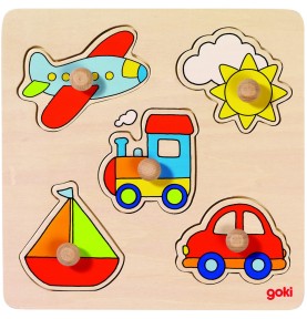 5-Piece Wooden Knob Inset Puzzle - Detailed view - Montessori toy