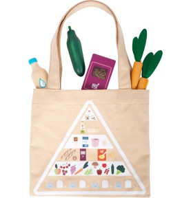 Wooden Market Grocery Bag with Play Food Essentials - Overview - Montessori Toy