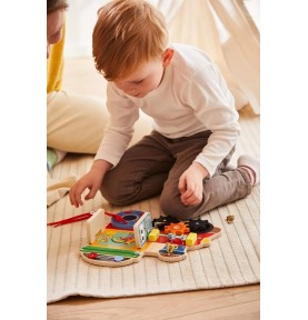 Montessori Locomotive Wooden Busy Board with Latches - Overview - Montessori Toy