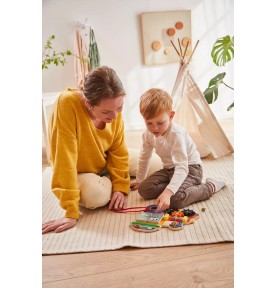 Montessori Locomotive Wooden Busy Board with Latches - Elements & Play Details