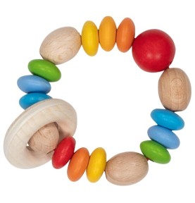 Natural Wooden Teething Rattle & Colourful Sensory Beads - Montessori Wooden Educational Toy
