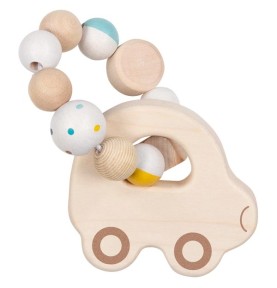 Baby Car Wooden Teething Ring & Grasping Rattle - Wooden Montessori Toy