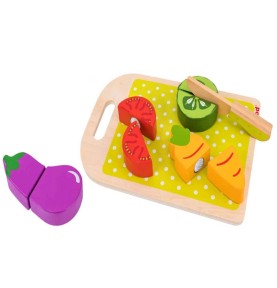 Wooden Cutting Vegetables Play Food Set with Knife - Montessori Educational Toy