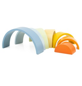 Wooden Rainbow Stacking Arches - Blue & Terracotta - Elements & Play Details