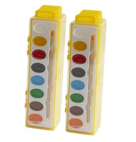 Children's Watercolour Paint Box - 12 Vibrant Cakes & Brush - Montessori Wooden Educational Toy