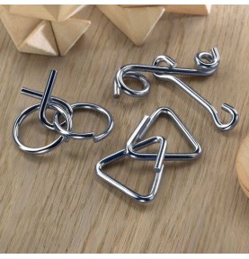 Set of 3 Metal Wire Brain Teasers with Cotton Pouch - Detailed view - Montessori toy