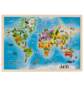 192-Piece Wooden World Map Jigsaw Puzzle - Montessori Educational Toy