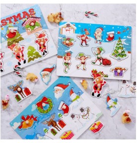 Wooden Christmas Peg Puzzles Set - Detailed view - Montessori toy