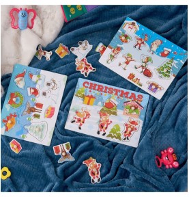 Wooden Christmas Peg Puzzles Set - Close-up details of natural materials