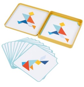 Wooden Tangram Puzzle Set in Metal Tin with Challenge Cards - Montessori Educational Toy