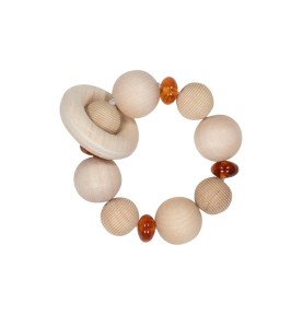 Natural Amber & Beech Wood Teething Rattle - Montessori Educational Toy