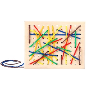 Montessori Wooden Lacing Board Set - Detailed view and wooden finish