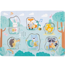 Pastel Musical Animals Wooden Sound Peg Puzzle - Wooden Montessori Toy