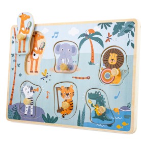 Safari Musical Animals Wooden Sound Peg Puzzle - Detailed View & Craftsmanship
