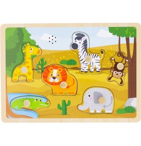Savanna Animals Wooden Sound Peg Puzzle - Wooden Montessori Toy