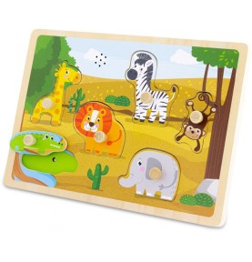 Savanna Animals Wooden Sound Peg Puzzle - Detailed View & Craftsmanship