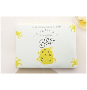 Face de la boîte illustrée d'un blob jaune aux nombreux yeux et de taches jaunes