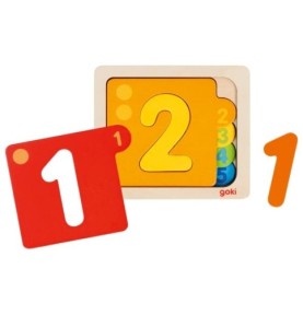 Plaque rouge du 1 retirée, laissant voir l'étage orange du 2 et son chiffre jaune