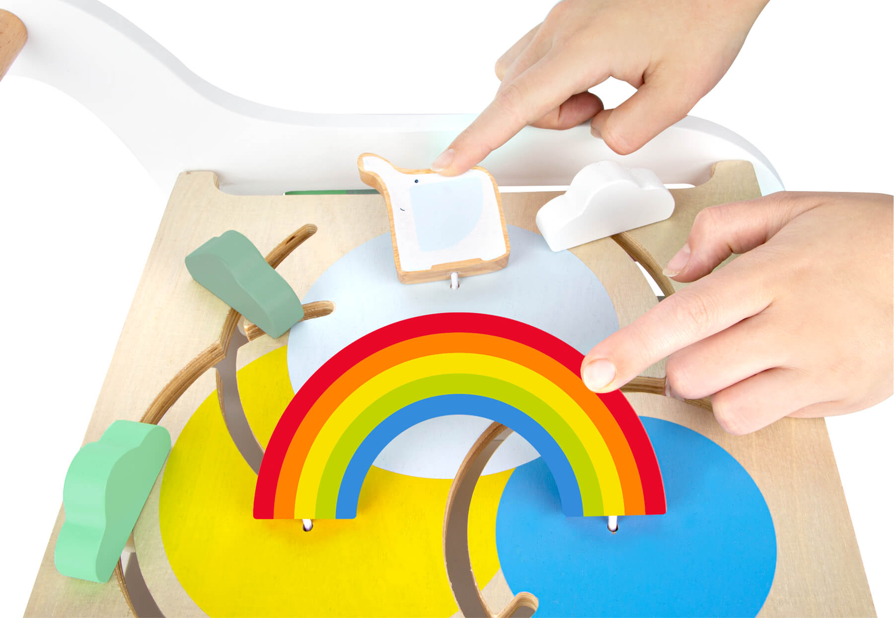 Deluxe rainbow wooden baby walker with activity sides