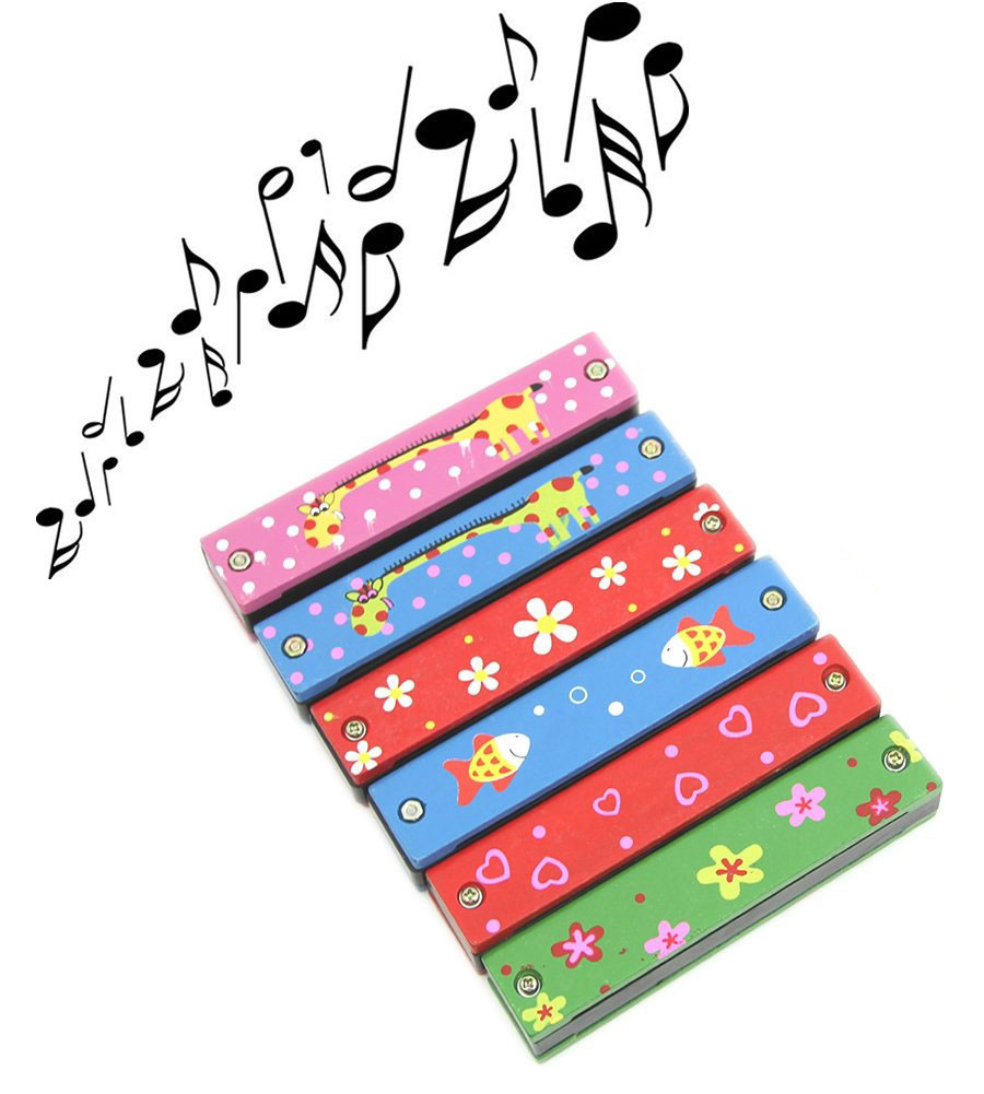 Colourful wooden harmonica for children