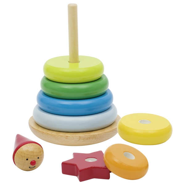 Wooden clown stacking ring tower