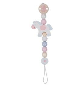 Pink & White Wooden Horse Baby Dummy Clip