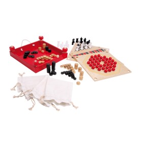 Traditional Wooden Family Board Games Compendium Box