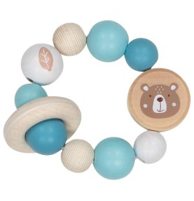 Handmade Blue & White Wooden Teddy Bear Baby Rattle