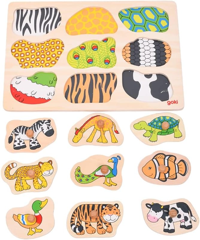 Wooden Montessori Knob Puzzle – 9 Animals with Hidden Patterns - View 2
