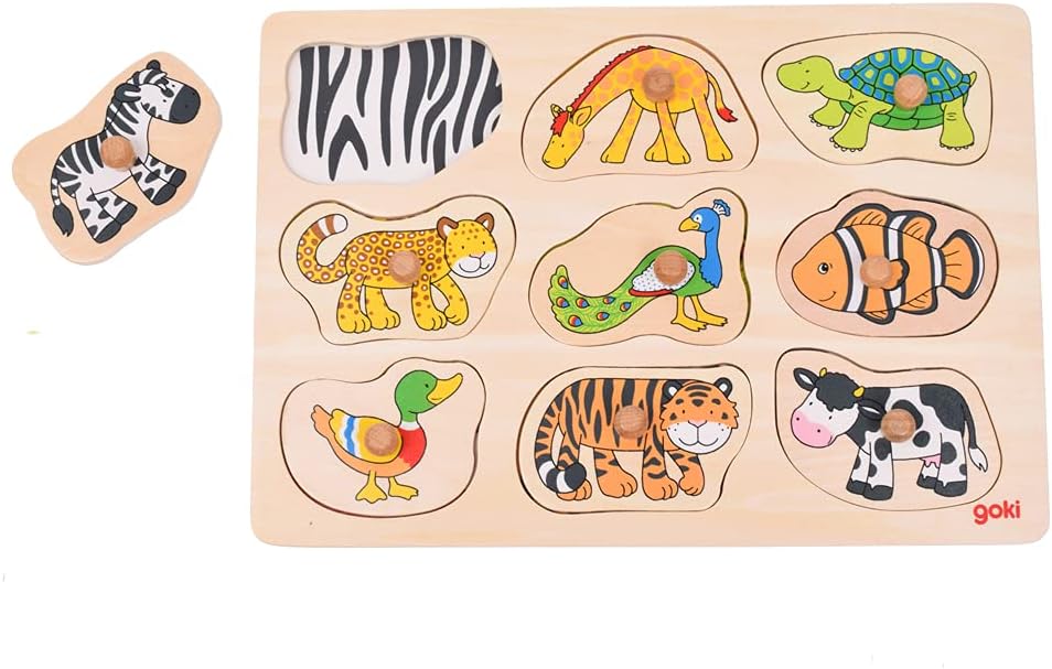 Wooden Montessori Knob Puzzle – 9 Animals with Hidden Patterns - View 3