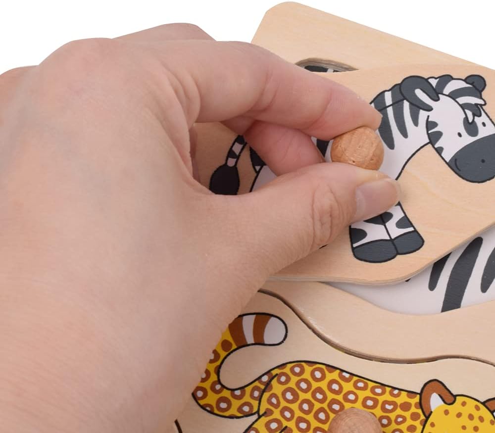 Wooden Montessori Knob Puzzle – 9 Animals with Hidden Patterns - View 4