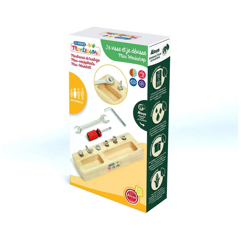 Wooden Montessori Nuts and Bolts Toy – 6 Fixings and Tools - View 2