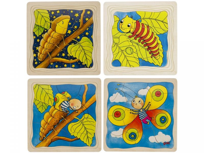 Wooden Caterpillar Puzzle – Butterfly Life Cycle in 4 Layers - View 2