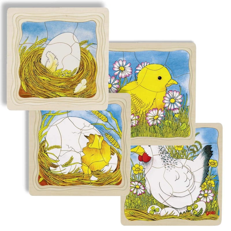 Wooden Chicken Life Cycle Puzzle – Egg to Hen, 4 Layers - View 2