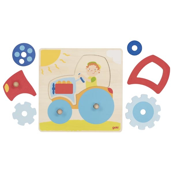 Wooden Tractor Puzzle – 6 Pieces with Turning Gears - View 2