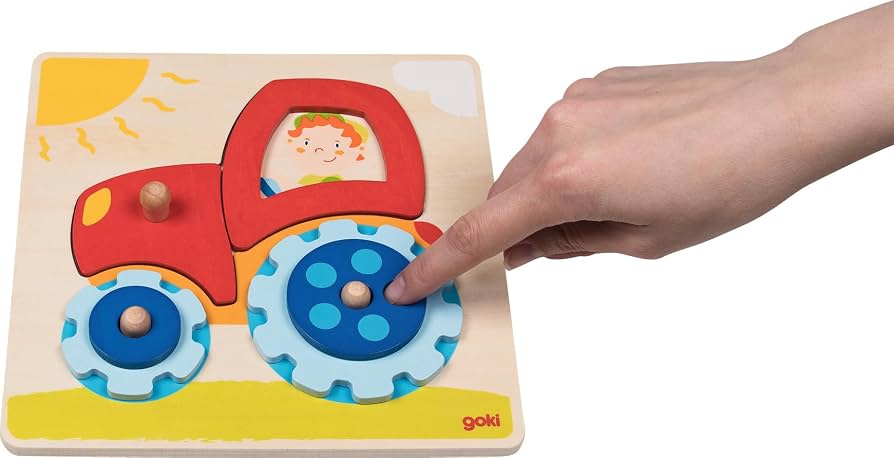 Wooden Tractor Puzzle – 6 Pieces with Turning Gears - View 3